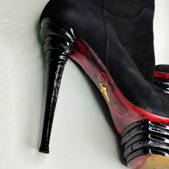 Black Suede Platform Over the knee Boots - Picture 4 of 12